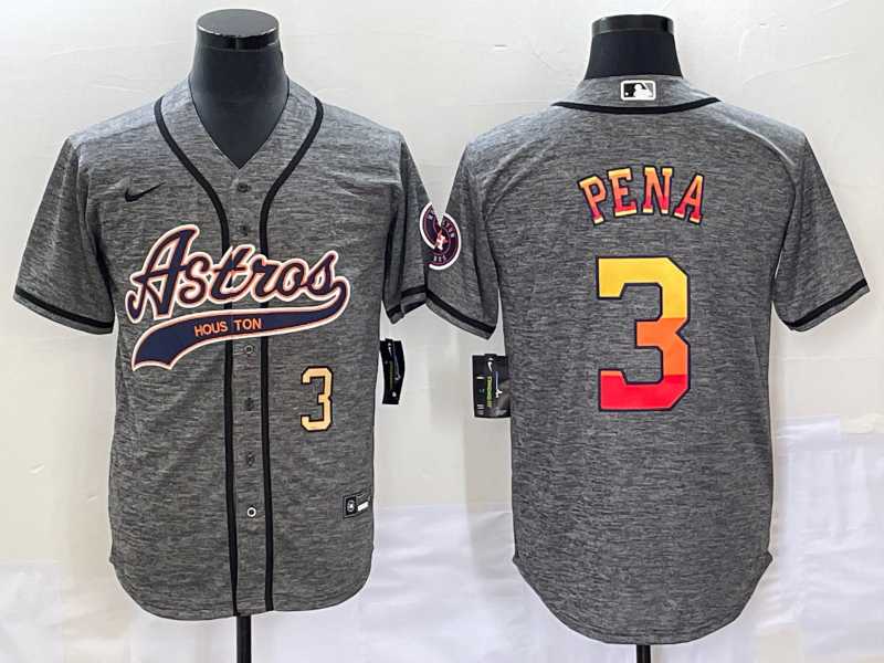 Mens Houston Astros #3 Jeremy Pena Number Grey Gridiron Cool Base Stitched Baseball Jersey->houston astros->MLB Jersey